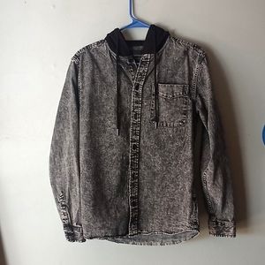 Acid Wash Button Down Hoodie Shirt